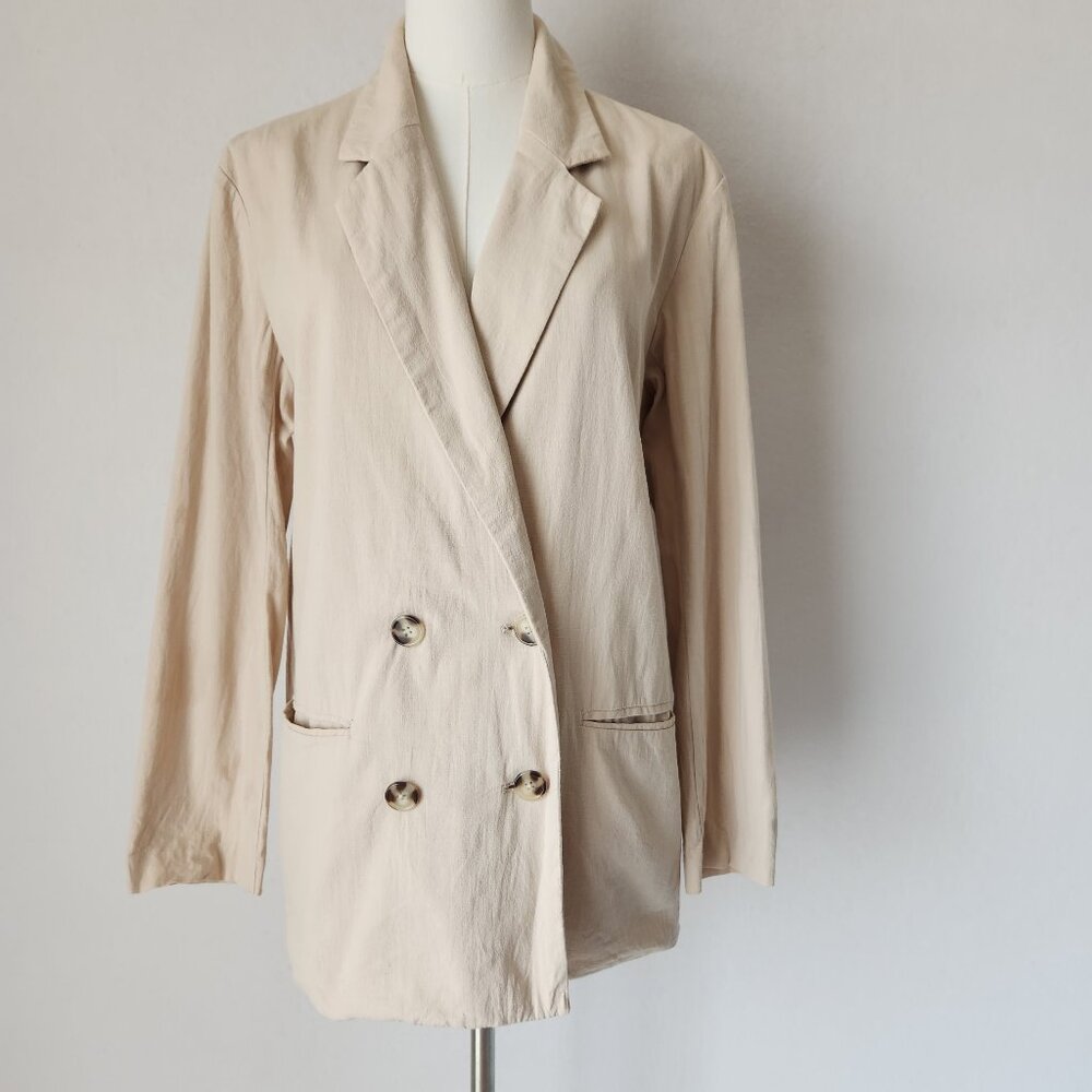 CECIL McBEE Japan Double Breast Blazer Pocket Cotton Blend Beige